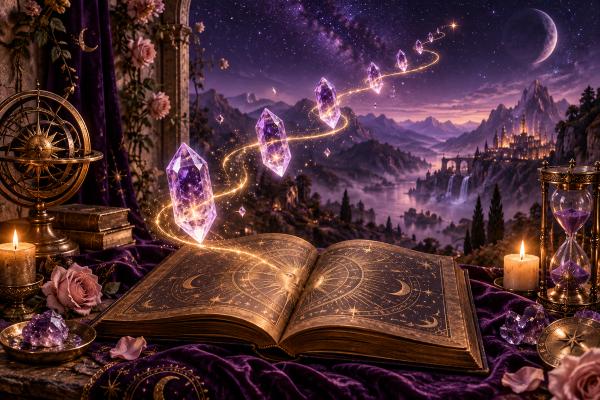 A gold thread running across a celestial book