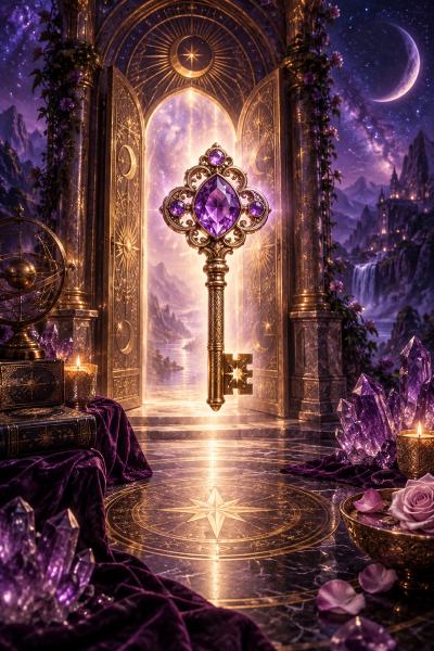 A portrait of a lit path between mountains