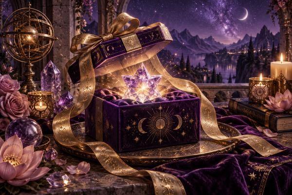 A crystal star glowing inside an open chest