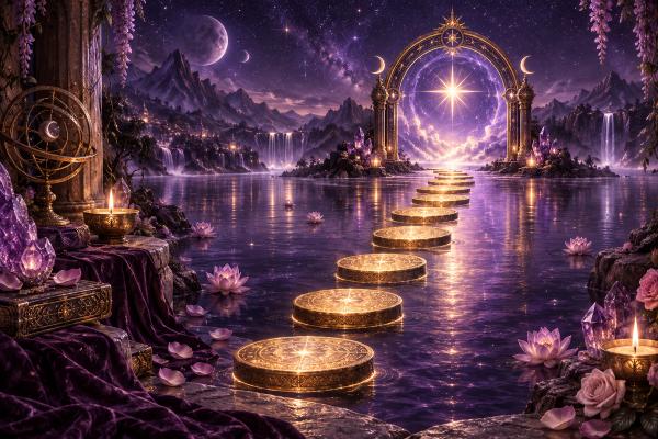 A path of gold numbers across an open book